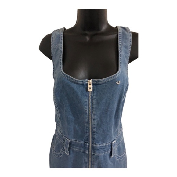 True Religion medium wash zip front stretch denim jeans jumpsuit size large new - Picture 17 of 17